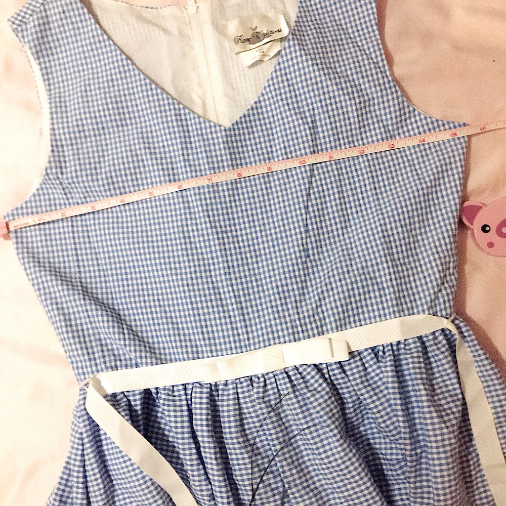 💖 Rare Editions Blue White Plaid Embroidered Girl Gingham Dress 14